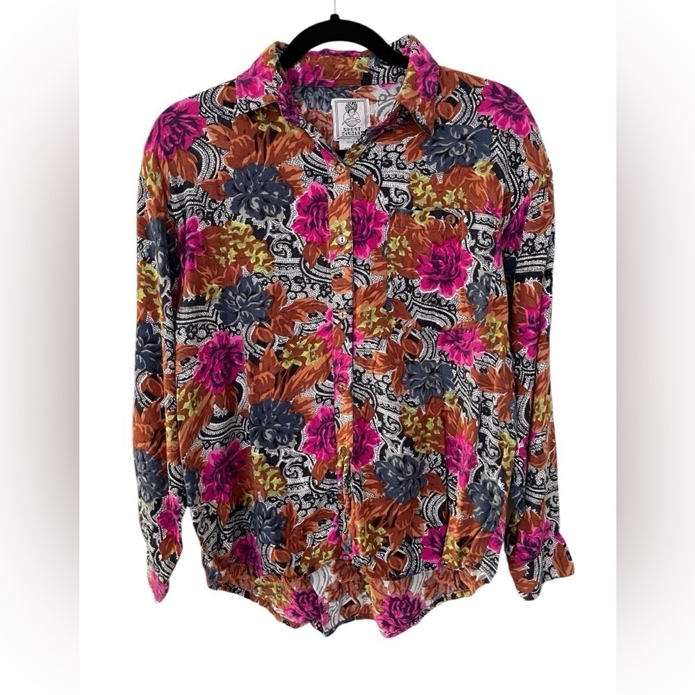 Short Circuit Vintage Women’s Flowered Button Down Top Blouse Shirt Size: Large